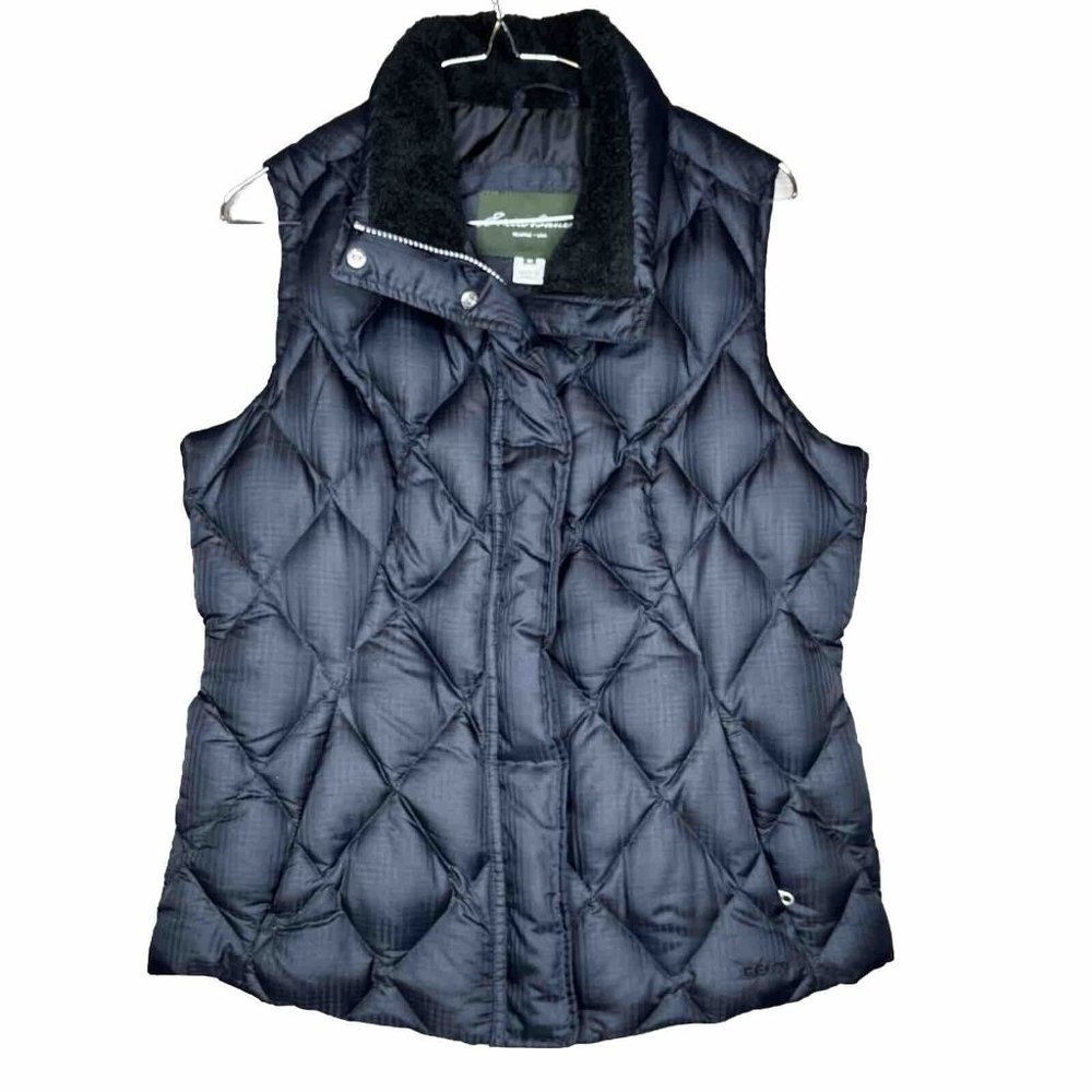 Eddie Bauer Vest Womens Med EB650 Black Goose Down Quilted Puffer Zip Pockets